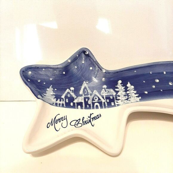 Christmas Tidbit Tray Shooting Star  Snow Ceramiche Fabbro Made in Italy - Picture 4 of 5